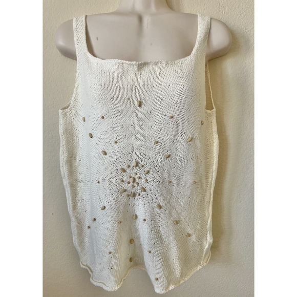 Kasper Tops - Kasper Ivory White Sand Beaded Sleeveless Women's Sweater Blouse Top Size L
